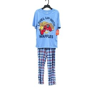 Pajama Set With Short Sleeved & Plush Cozy Bottoms Size XL